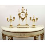 PORTICO CLOCK GARNITURE, L. Leroy Cie, Paris, ormolu and marble with jasperware, neo-classical