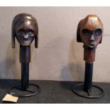 FANG RELIQUERY HEADS, a pair, Gabon, on stands. (2)