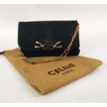 VINTAGE CELINE SUEDE BAG, with iconic black and gold plated front logo, leather lining, with