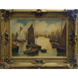 PEDRO ARLOTTI (19th Century) 'Harbour Scene', oil on canvas, signed lower left, 39cm x 59cm, in gilt