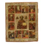RUSSIAN ICON, life of St Nicholas, 19th century painted in tempera on wooden board, 45cm x 53cm H.
