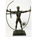 BRONZE SCULPTURE OF AN ATHLETE, post modernist Portuguese signed JF'66 with gilt and verdigris