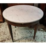 BOUILLOTTE TABLE, 91cm x 73cm H, 19th century French mahogany with later circular white marble