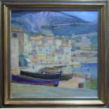 MOLINARICH 'The Harbour at Villefranche', oil on canvas, signed lower left, 50cm x 50cm, framed.