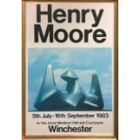 HENRY MOORE EXHIBITION POSTER, Winchester 1983, signed by Henry Moore in red fibre pen bottom right,