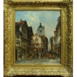 HENDRIK (BARON) VAN DER LEYS (Dutch, 1815-1869) 'Street Scene in Amsterdam', oil on panel, signed