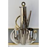 COFFEE SET, Art Deco style, includes tray 31cm diam., coffee pot 36cm H, milk jug 11cm H, and