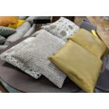 A PAIR OF FENDI CASA CUSHIONS, 55cm x 55cm at largest, and four others. (6)