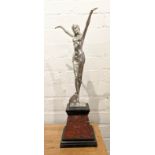 EGYPTIAN DANCER, art deco style, in the manner of Demetre Chiparus, silver plated on red