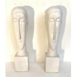 CONTEMPORARY SCHOOL CERAMIC BUSTS, a pair, 60cm high, 14cm wide, 15cm deep. (2)