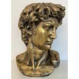 CONTEMPORARY SCHOOL BUST OF DAVID, gilt finish, 60cm high, 42cm wide, 38cm deep.