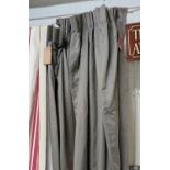 CURTAINS, a pair, contemporary grey with chevron design, cream lining, 270cm H x 80cm. (2)