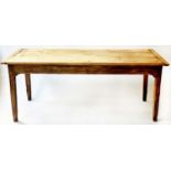 FARMHOUSE TABLE, 19th century rectangular planked and cleated pine with tapering supports, 185cm x