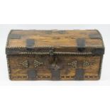 SMALL TRUNK, 24cm H x 51cm W x 41cm D, 18th century Georgian pine, brass studded and iron bound with