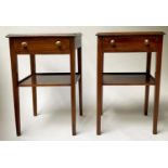 LAMP TABLES, a pair mahogany and crossbanded with drawer and undertier, 41cm x 33cm x 60cm H. (2)