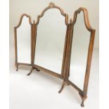 DRESSING MIRROR, Queen Anne style walnut triple plate hinged and bevelled centre, 81cm W x 70cm H