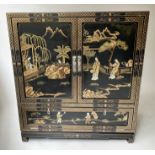 CHINOISERIE CABINET, Chinese lacquered and gilt polychrome Chinoiserie with two doors enclosing