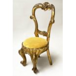 PRINCESS CHAIR, 19th century French carved giltwood with velvet upholstered seat, 76cm H x 33cm W.