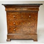 COMMODE, French Louis Philippe style burr and simulated walnut with four long drawers and marble