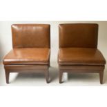 COCKTAIL/SIDE CHAIRS, a pair mid brown leather, hand finished with tapering supports, 74cm W. (2)