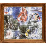 After RAOUL DUFY 'Bateau', bibliotheque nationale off set lithograph, 30cm x 35cm, in a vintage