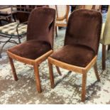 SIDE CHAIRS, Art Deco, 48cm x 85cm H, a pair, burr walnut and brown velvet. (2)