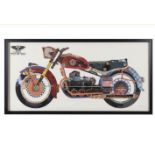 CONTEMPORARY SCHOOL DECOUPAGE, the motorbike, framed and glazed, 61x121.