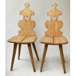 HALL CHAIRS, a pair, Swiss Alpine ash with pierced backs. (2)