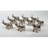 ELEPHANT MENU HOLDERS, a set of ten, Indian silver plate. (10)