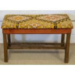 STOOL, 46cm H x 80cm W x 41cm D, Beechwood with kilim and corduroy upholstered top.