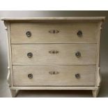 COMMODE, century Gustavian style, grey painted with three long drawers, 105cm x 56cm x 86cm H.