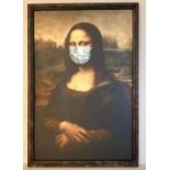 AFTER LEONARDO DA VINCI, Mona Lisa with a mask, print on board, framed, 120x80.