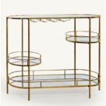 BAR TABLE, mirrored, 86cm high, 106cm wide, 40cm deep, contemporary, gilt metal with top section,