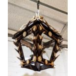 SCOTTISH RED DEER ANTLER HALL LANTERN, 65cm drop approx, contemporary.