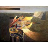 DAVID (20th C) 'Abstract surrealist study, Coastal view with Breauwater Steps', oil on canvas,