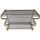 SHOE RACK, 83cm W x 53.5cm H x 34cm D, contemporary, with black and gilt metal frame, three-tier