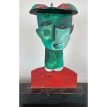 ANTONIO SANTOS CUBIST SCULPTURE, 1991 painted wood on stand, signed and dated, from A and M