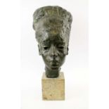 BRONZE BUST, c.1960s by Catherine Reynolds (Scottish) on marble base, 53cm x 25cm W.