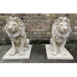 LIONS, a pair, 70cm H, composite stone, in the Italian manner. (2)