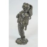 BRONZE, 20th century of a Japanese girl carrying a wicker basket, 30cm H.