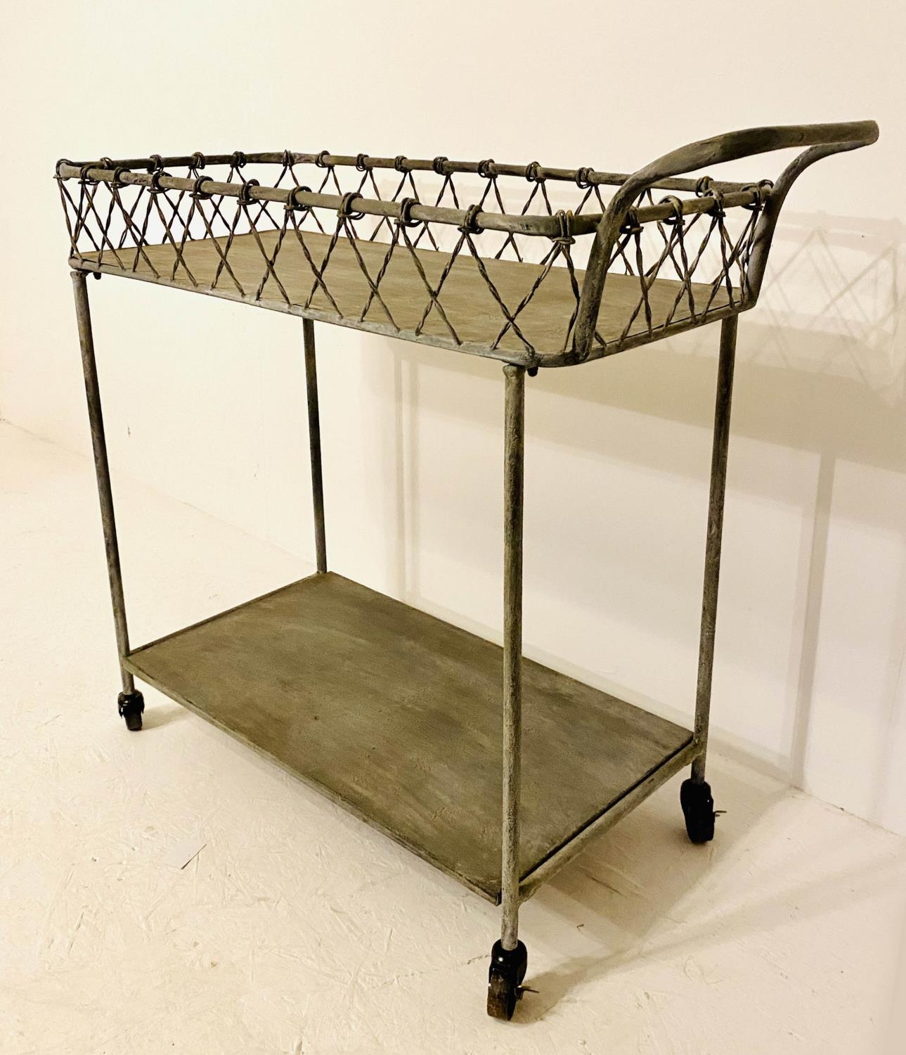 DRINKS TROLLEY, 1950s French style, aged painted finish, 85cm x 90cm x 38cm. - Image 2 of 5