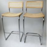 BAR STOOLS, a pair, Marcel Breuer 'Cesca' style cane and chrome, 72cm H (seat). (2)