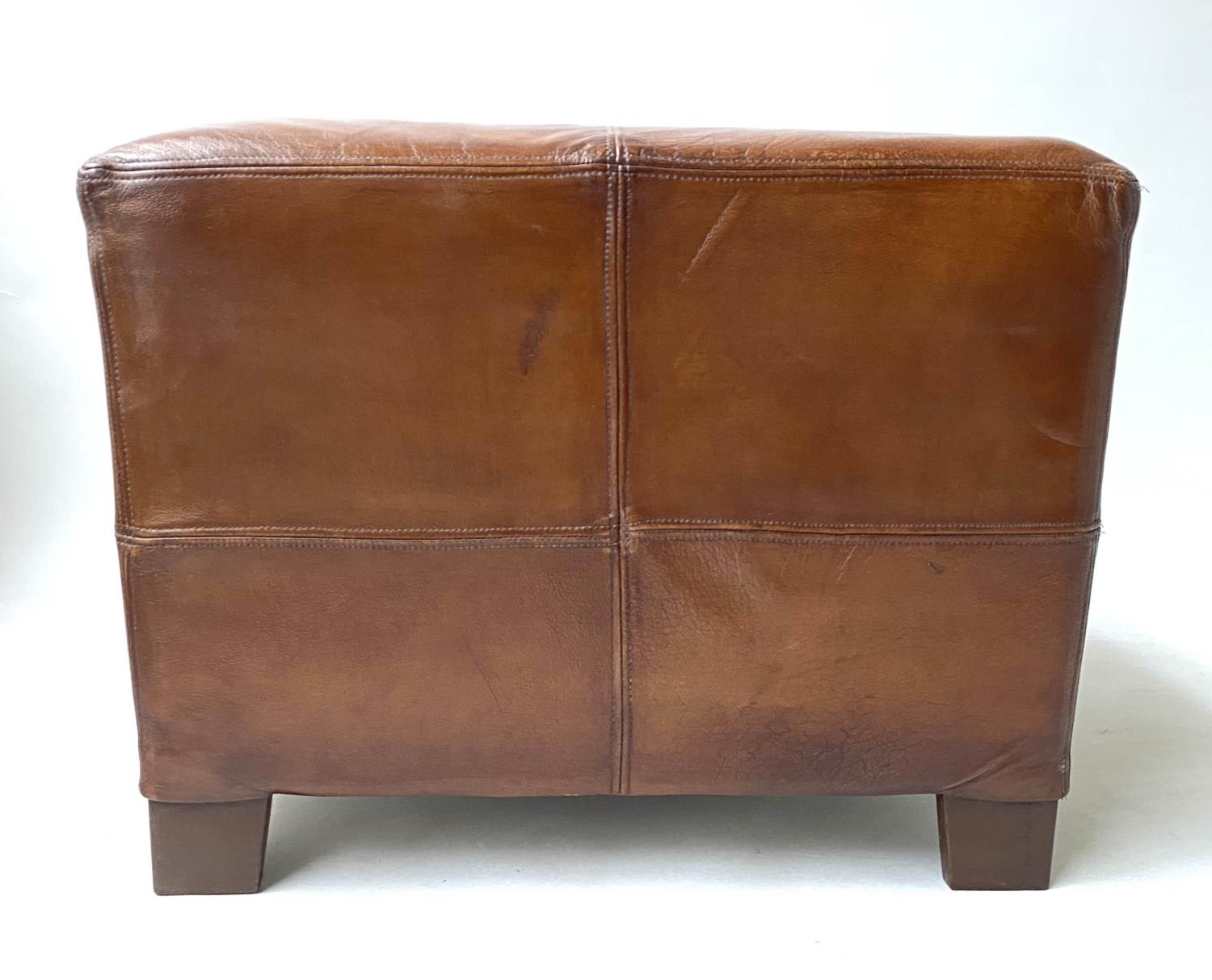 CENTRE STOOL, square stitched natural tan leather, 65cm x 65cm x 50cm H. - Image 5 of 6