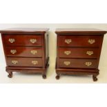 SIDE CHESTS, a pair, 73cm x 64cm x 43cm, oriental style, each with three drawers. (2)