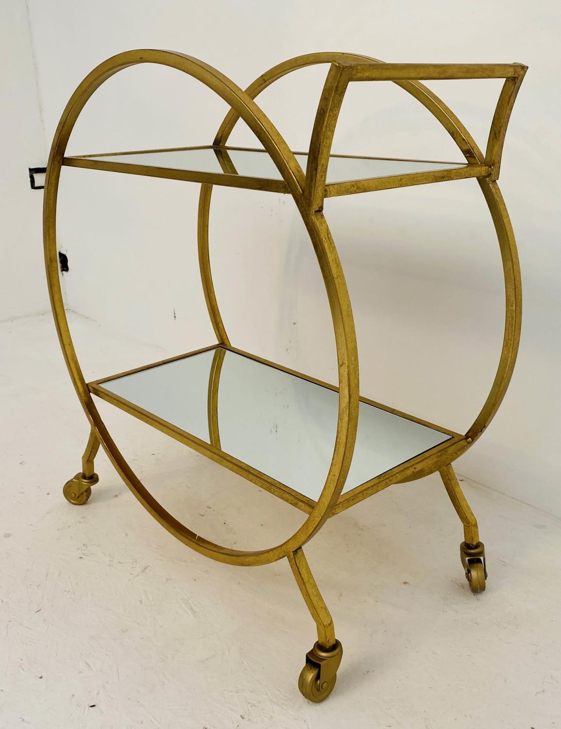 COCKTAIL TROLLEY, French art deco style, gilt metal, mirrored shelves, 75cm x 70cm x 34cm. - Image 5 of 5