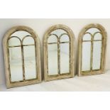 ARCHITECTURAL WALL MIRRORS, a set of three, aged white painted paint frames, 94cm x 54cm. (3)