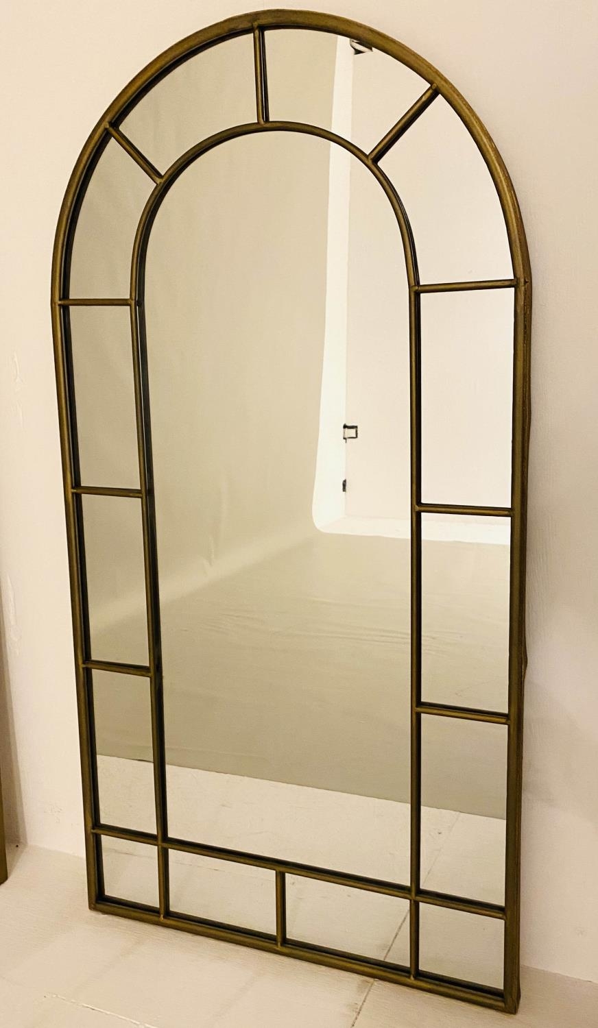 ARCHITECTURAL WALL MIRRORS, a set of 3, Regency style, bronzed finish arched frames, 107cm x - Image 3 of 4