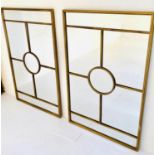 ARCHITECTURAL WALL MIRRORS, a pair, 110cm x 70cm, gilt metal frames, 1950s French style. (2)