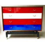 G PLAN CHEST BY E GOMME, red, white and blue lacquered drawers, 47cm D x 97cm x 80cm H.
