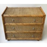 BAMBOO CHEST, 81cm H x 93cm x 48cm, bamboo and faux bamboo framed with woven cane panels and three